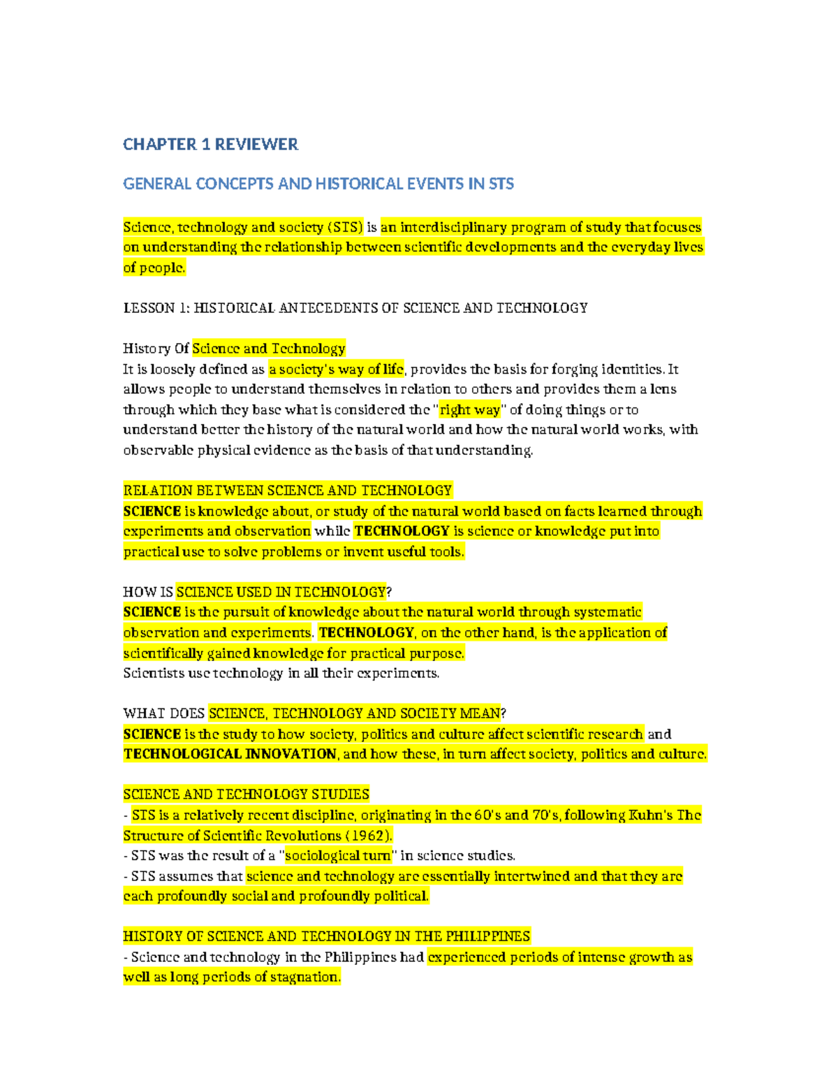 STS 101: Chapter 1 Reviewer on General Concepts & Historical Events ...