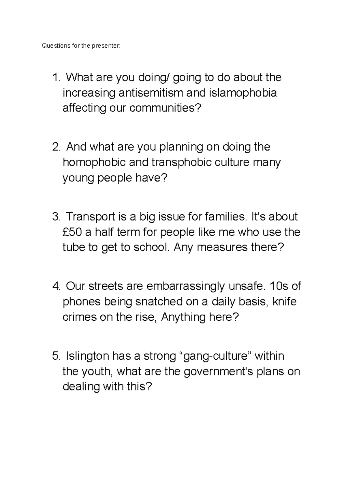 Questions for the Presenter: Addressing Community Concerns - Studocu