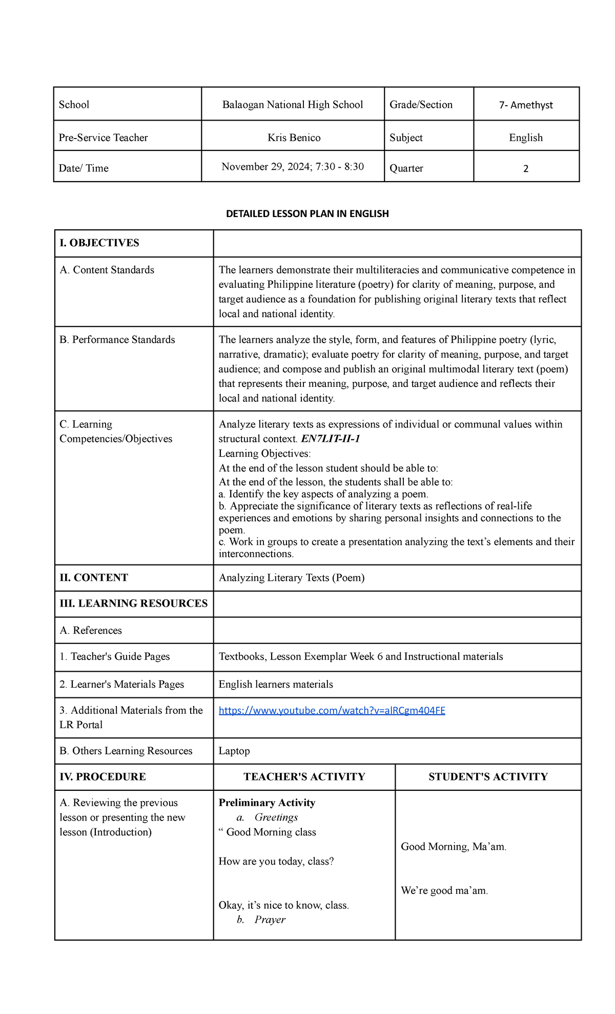 DLP for Demo - GIVE YOU AN ACCESSIBLE DETAILED LESSON PLAN - School ...