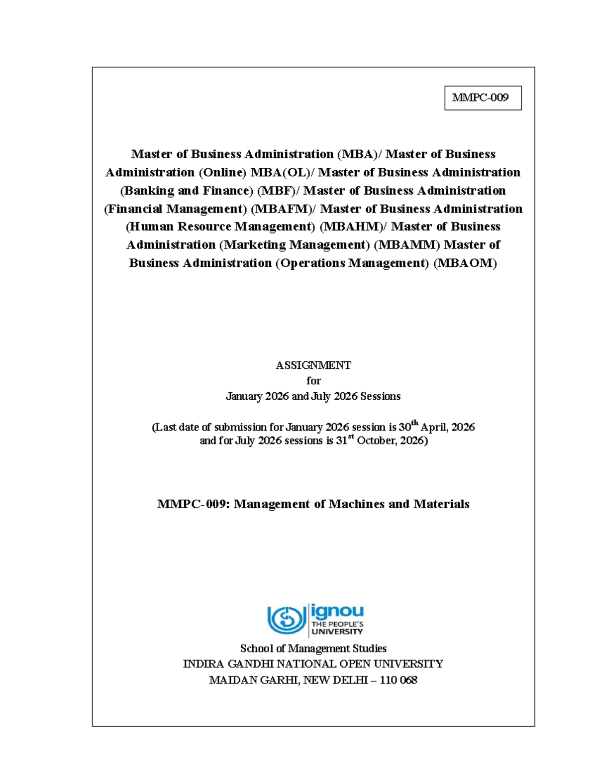 MMPC 009 Assignment for Jan & July 2026 - IGNOU - Studocu