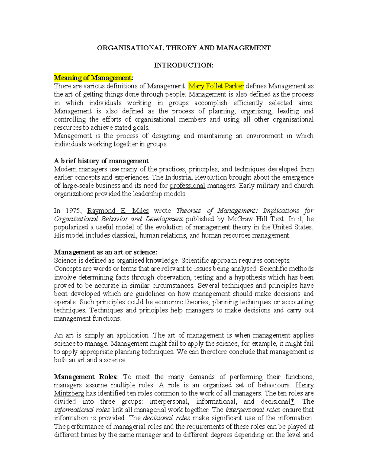 MGT 101: Principles and Practices of Management - Student Notes - Studocu