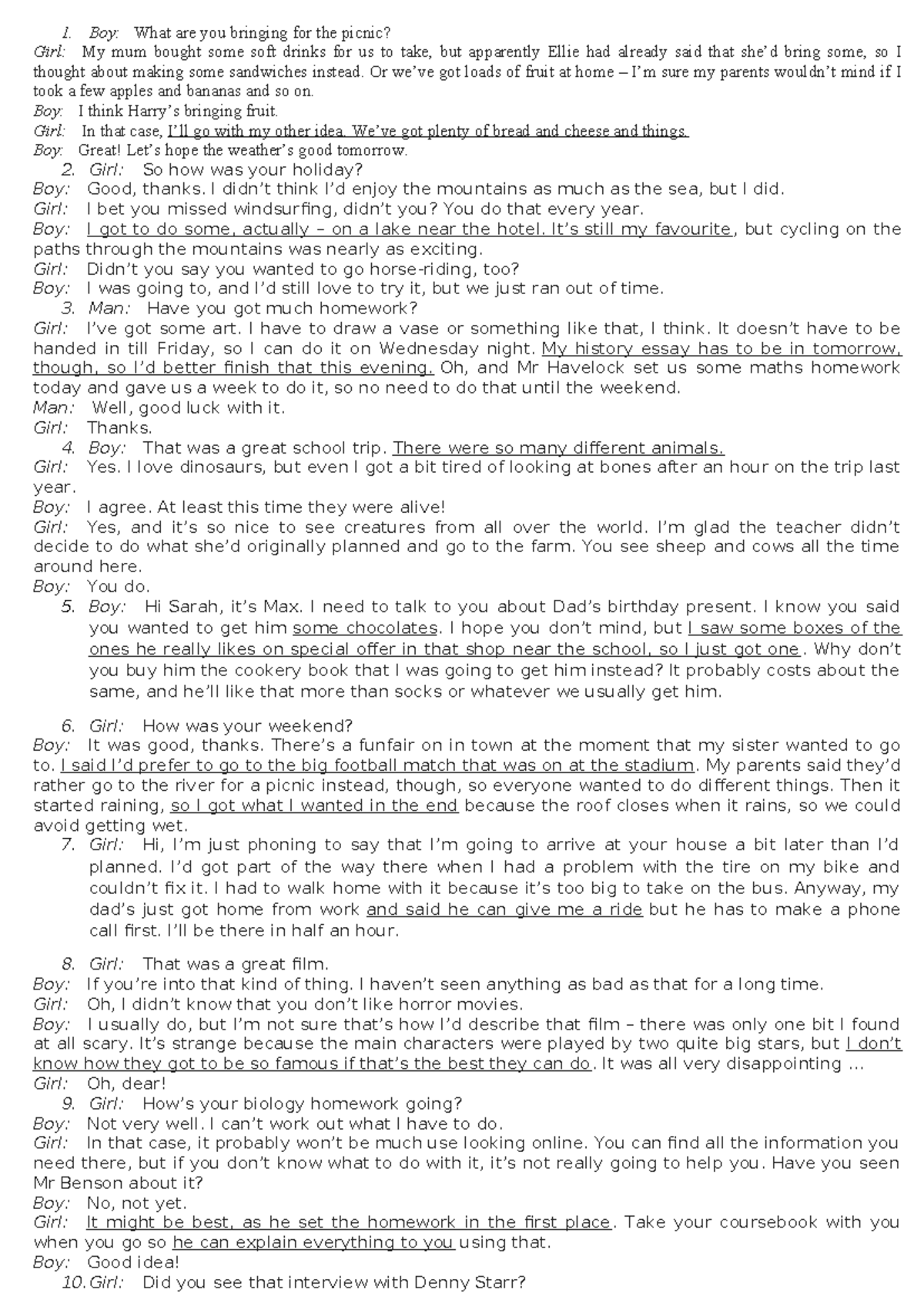 Test 1 (B1) - Conversation Practice and Homework Discussion - Studocu