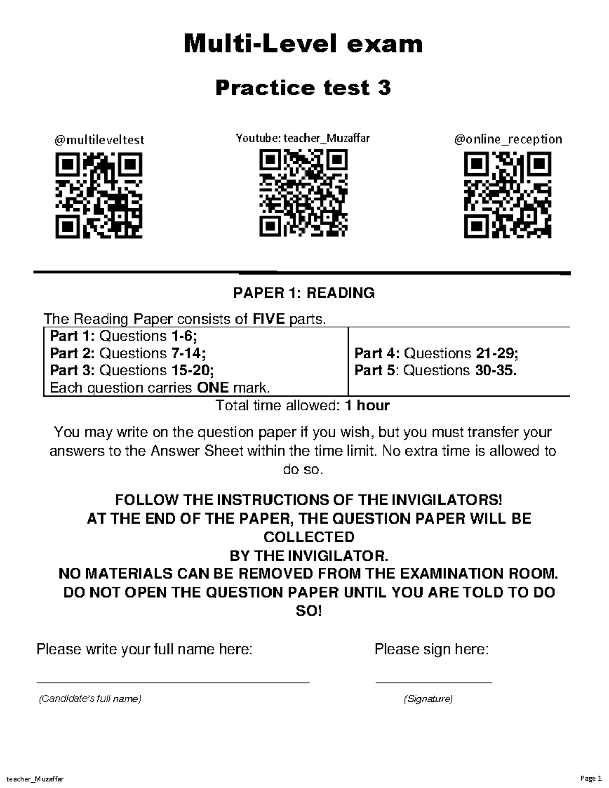 Reading Test 3 - Important Guidance and Practice Exercises - Studocu