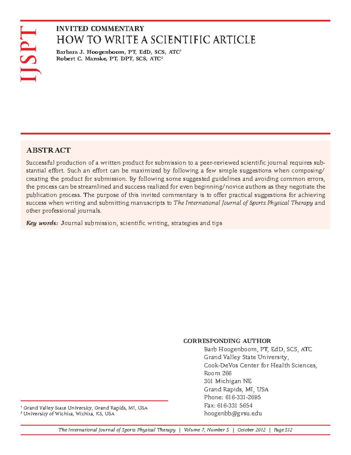 IJSPT Invited Commentary: Tips for Writing a Scientific Article - Studocu