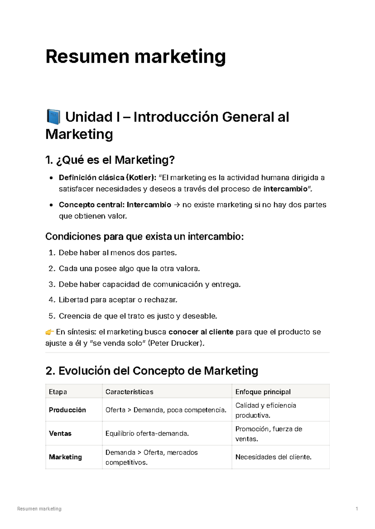 Resumen Marketing Unidad I: Introducción y Conceptos Clave - Studocu
