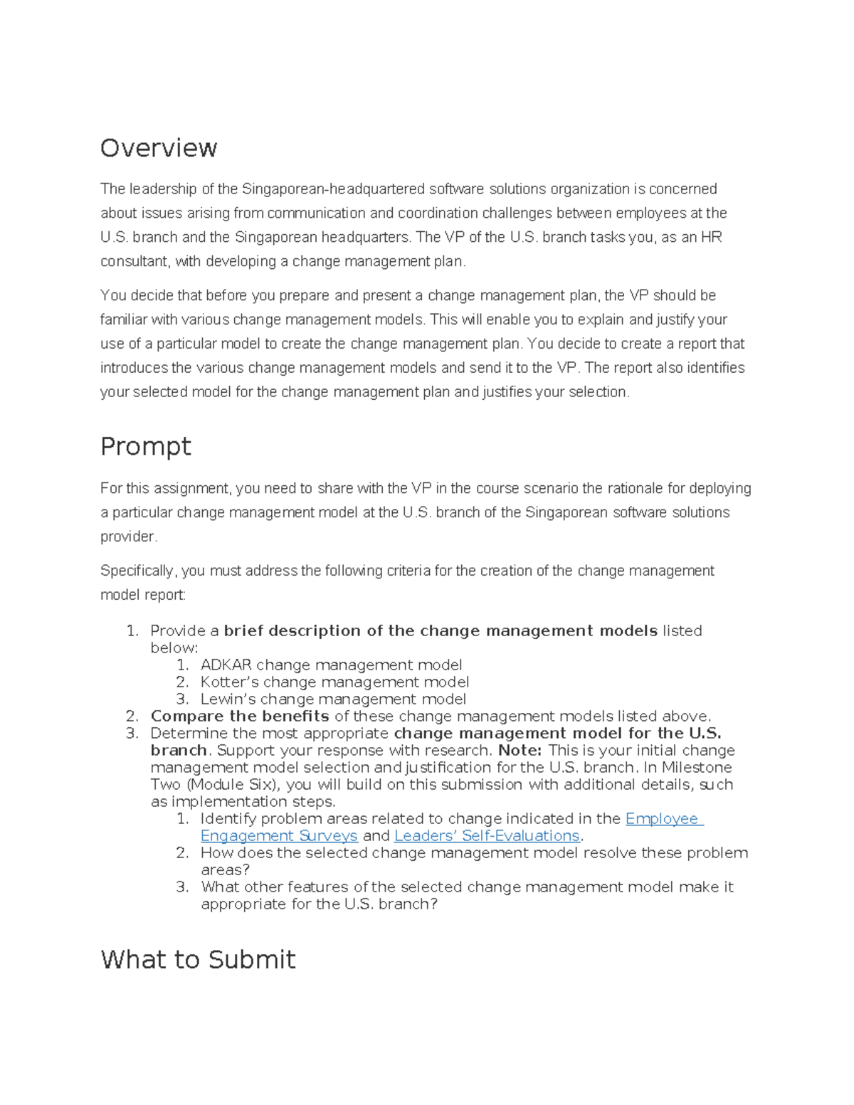Change Management Models Report for HR Consulting (HRM 301) - Studocu