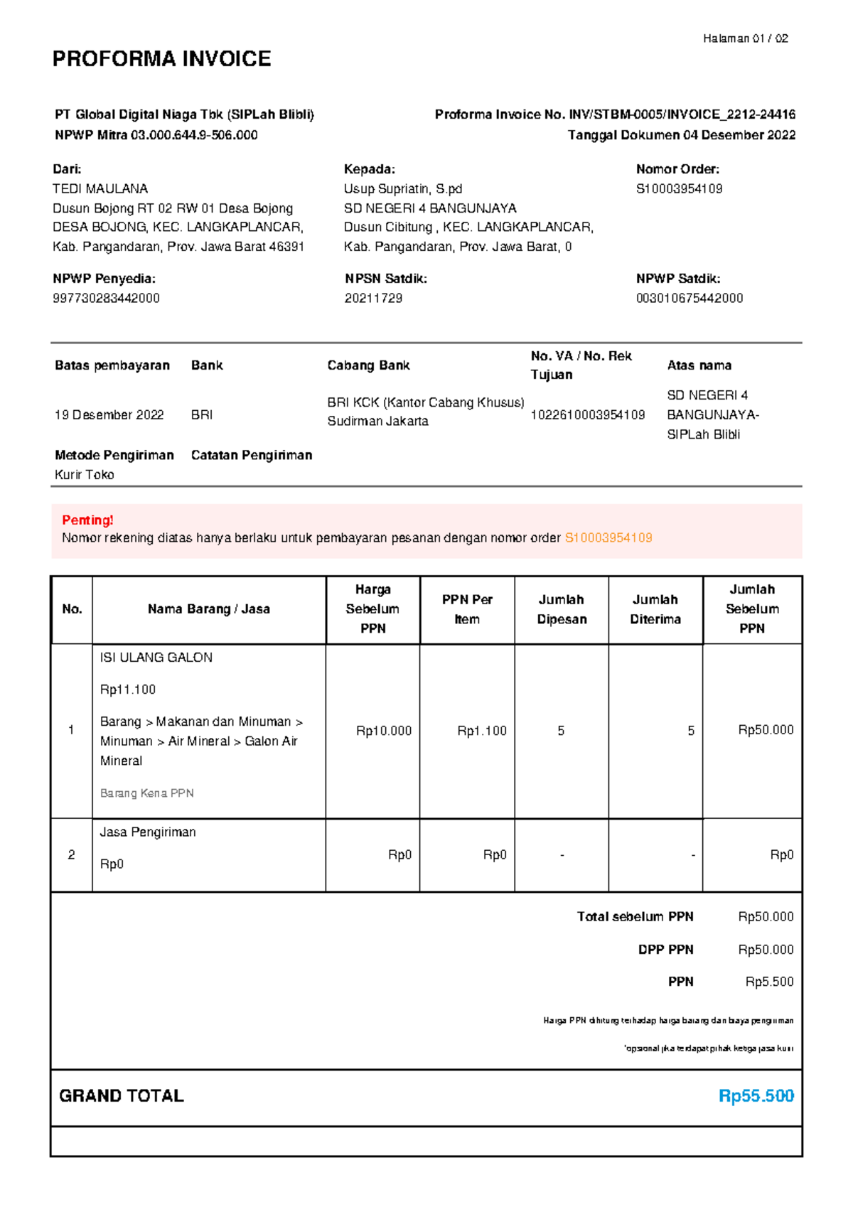 Proforma Invoice No. INV/STBM-0005 - PT Global Digital Niaga Tbk - Studocu