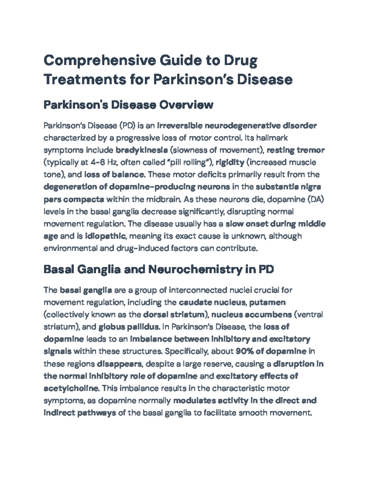 Comprehensive Overview of PD Pharmacotherapy Strategies (PD 101) - Studocu
