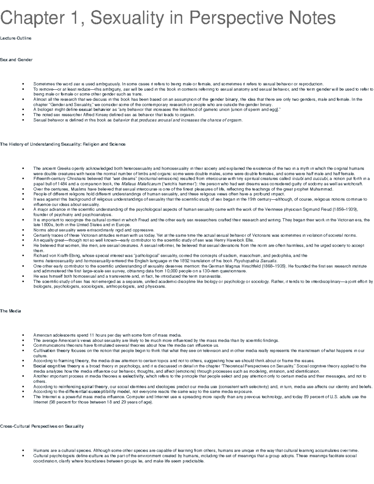 Human Sexuality Ch 1 Lecture Notes: Perspectives and Influences - Studocu