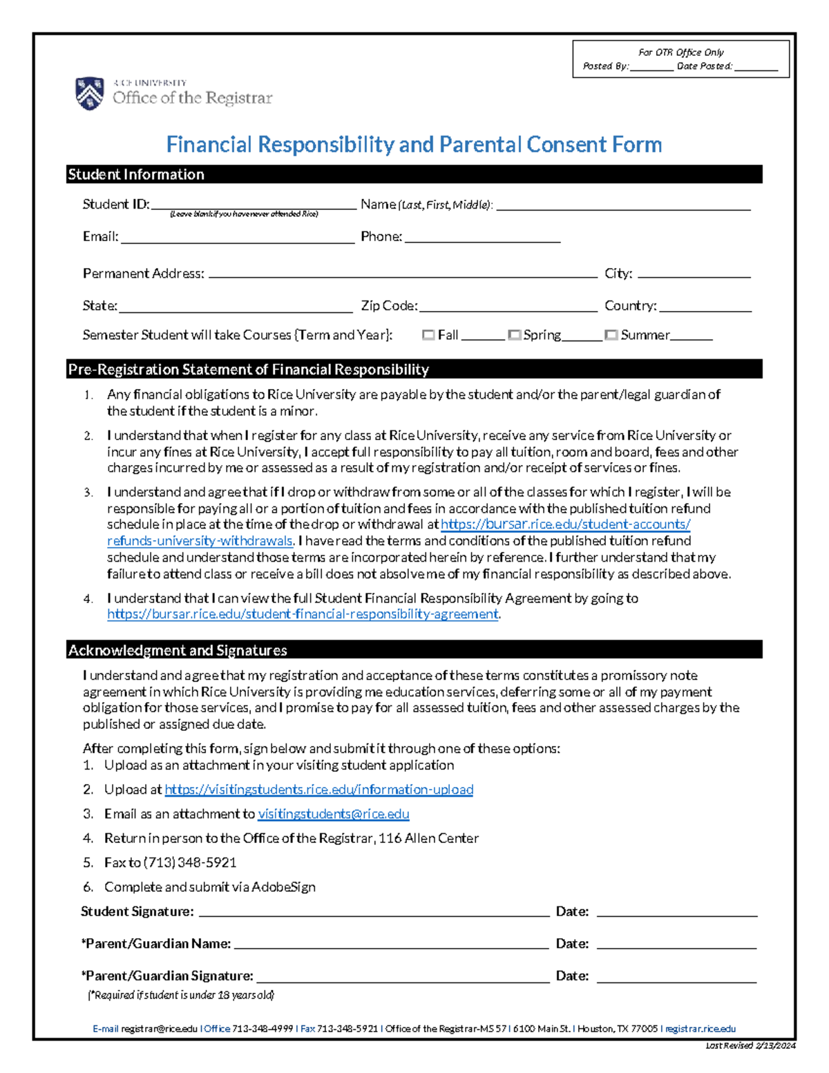 Financial Responsibility & Parental Consent Form - OTR 2023 - Studocu