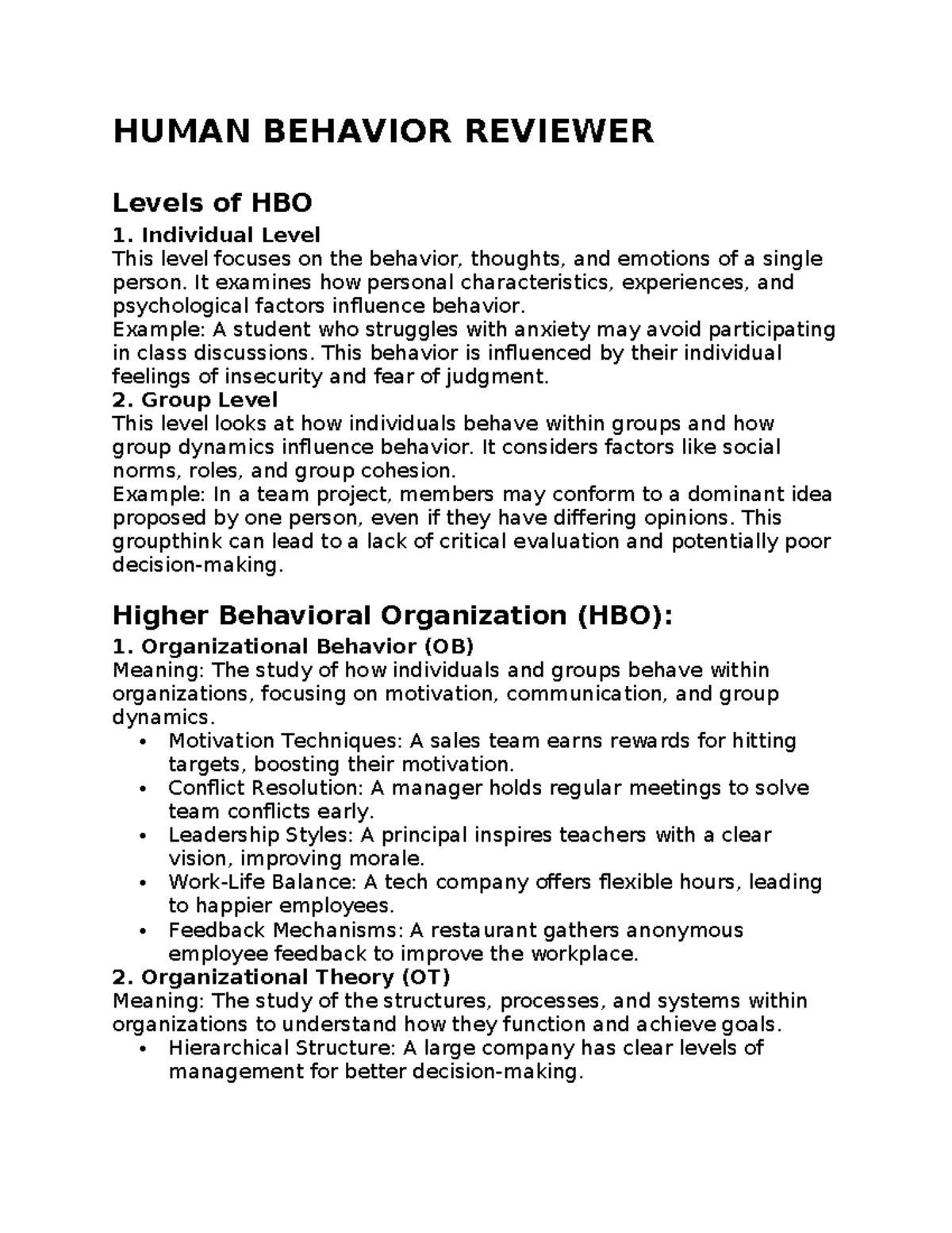 HBO Reviewer: Human Behavior & Organizational Dynamics Notes - Studocu