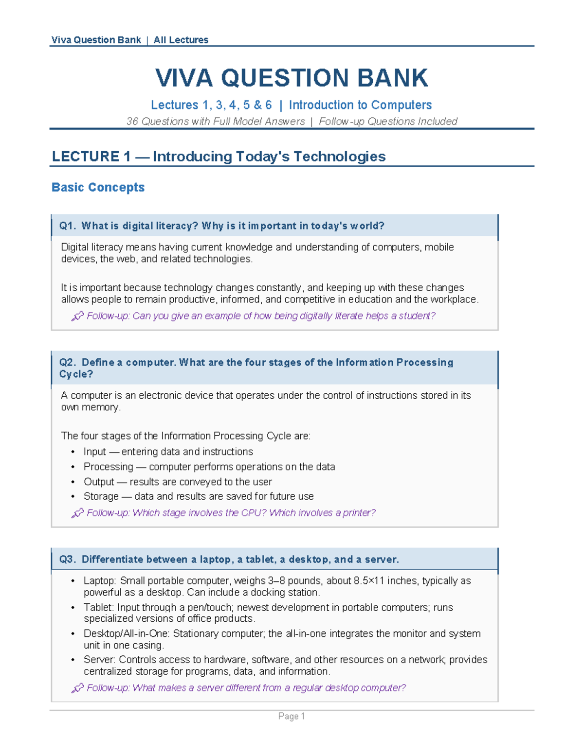 VIVA QUESTION BANK: Comprehensive Guide for All Lectures - Studocu