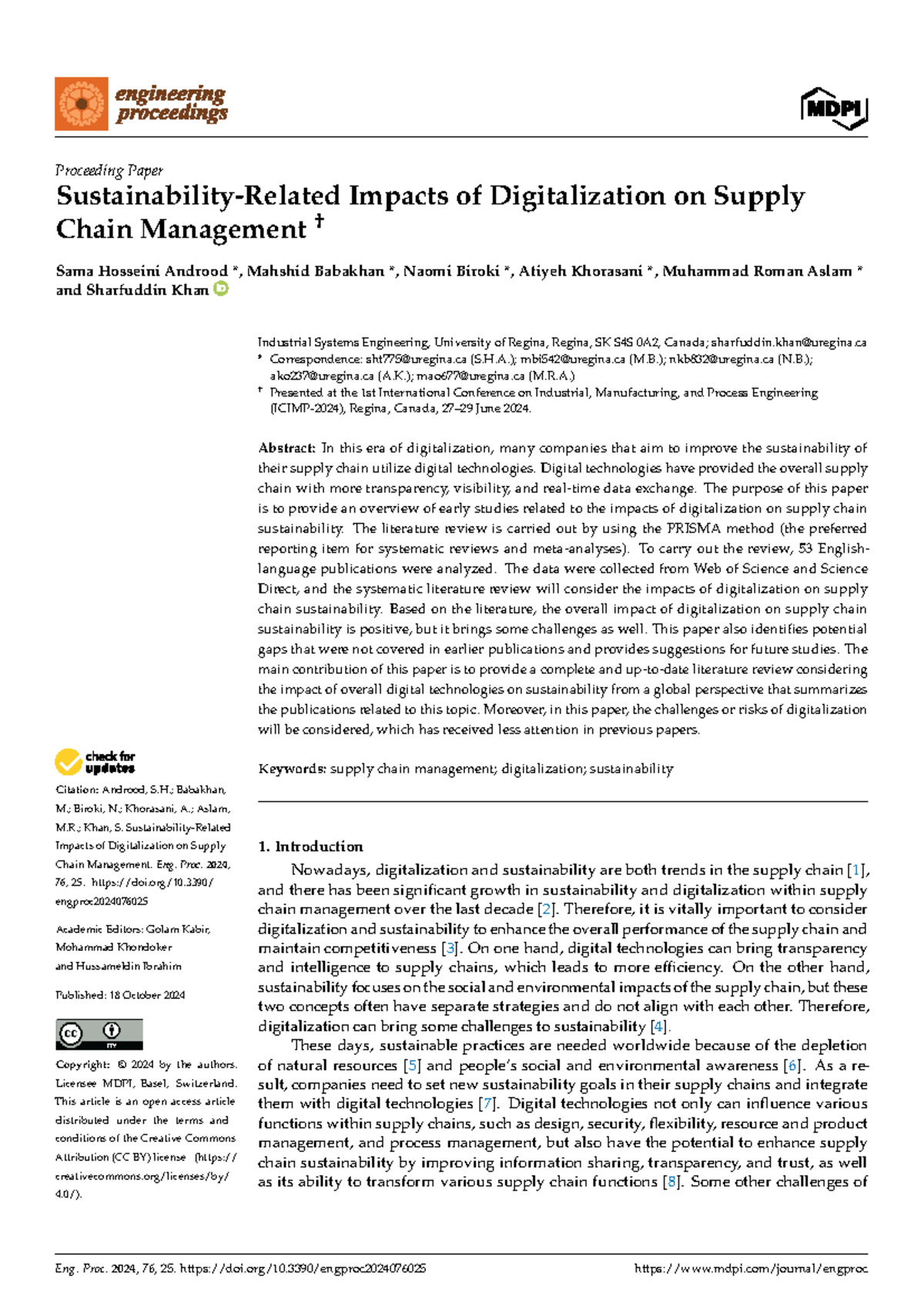Impacts of Digitalization on Supply Chain Sustainability: Eng. Proc ...
