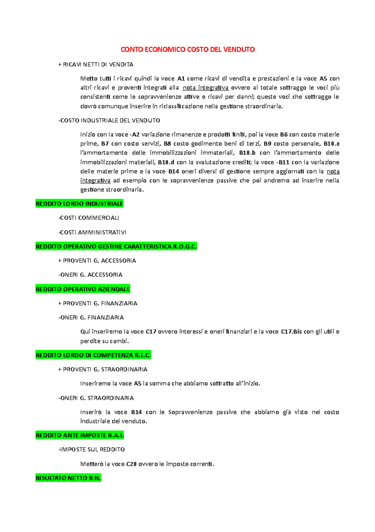 conto economico e stato patrimoniale schema