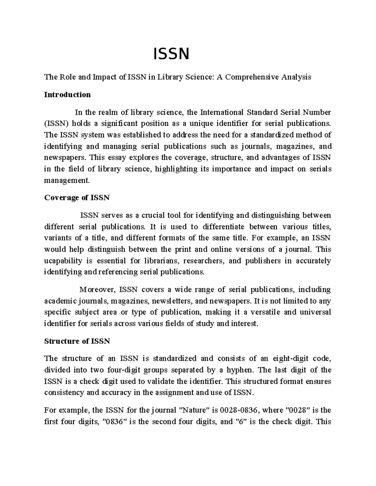 U-5 ISSN - The Role and Impact of ISSN in Library Science Analysis ...