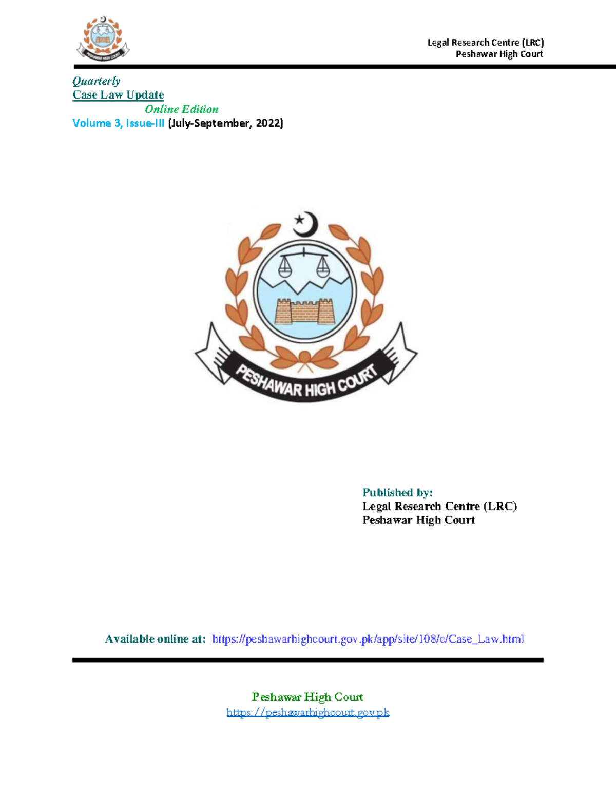Peshawar High Court Quarterly Case Law Update Vol-3 Issue-III 2022 ...
