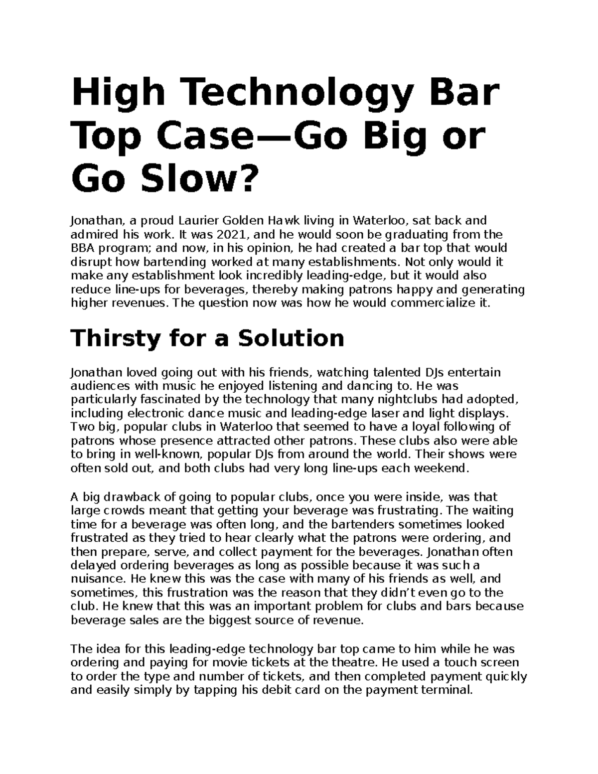 High Technology Bar Top Case Study: BBA 2021 Analysis & Options - Studocu