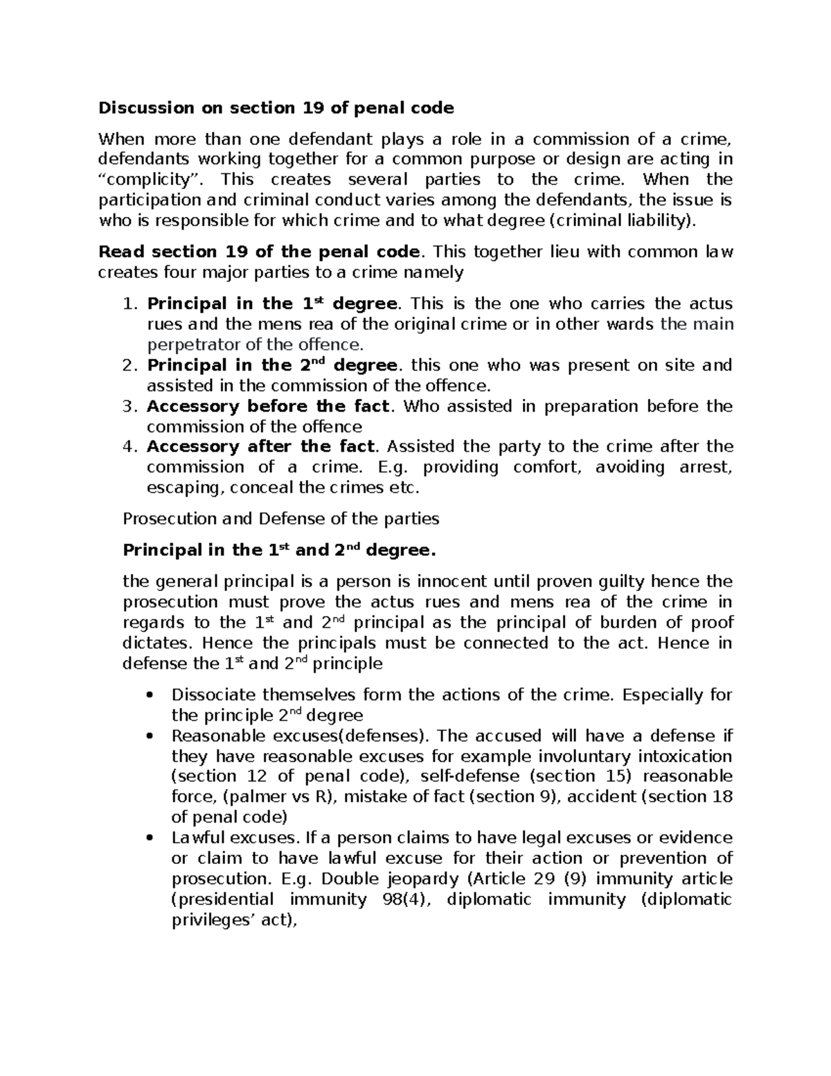 Discussion on Section 19 of Penal Code: Complicity and Liability - Studocu