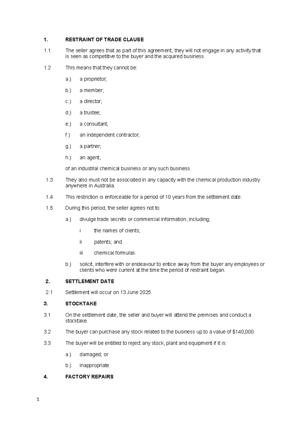 LLB202 Task B: Contract Drafting for Restraint of Trade Clause - Studocu