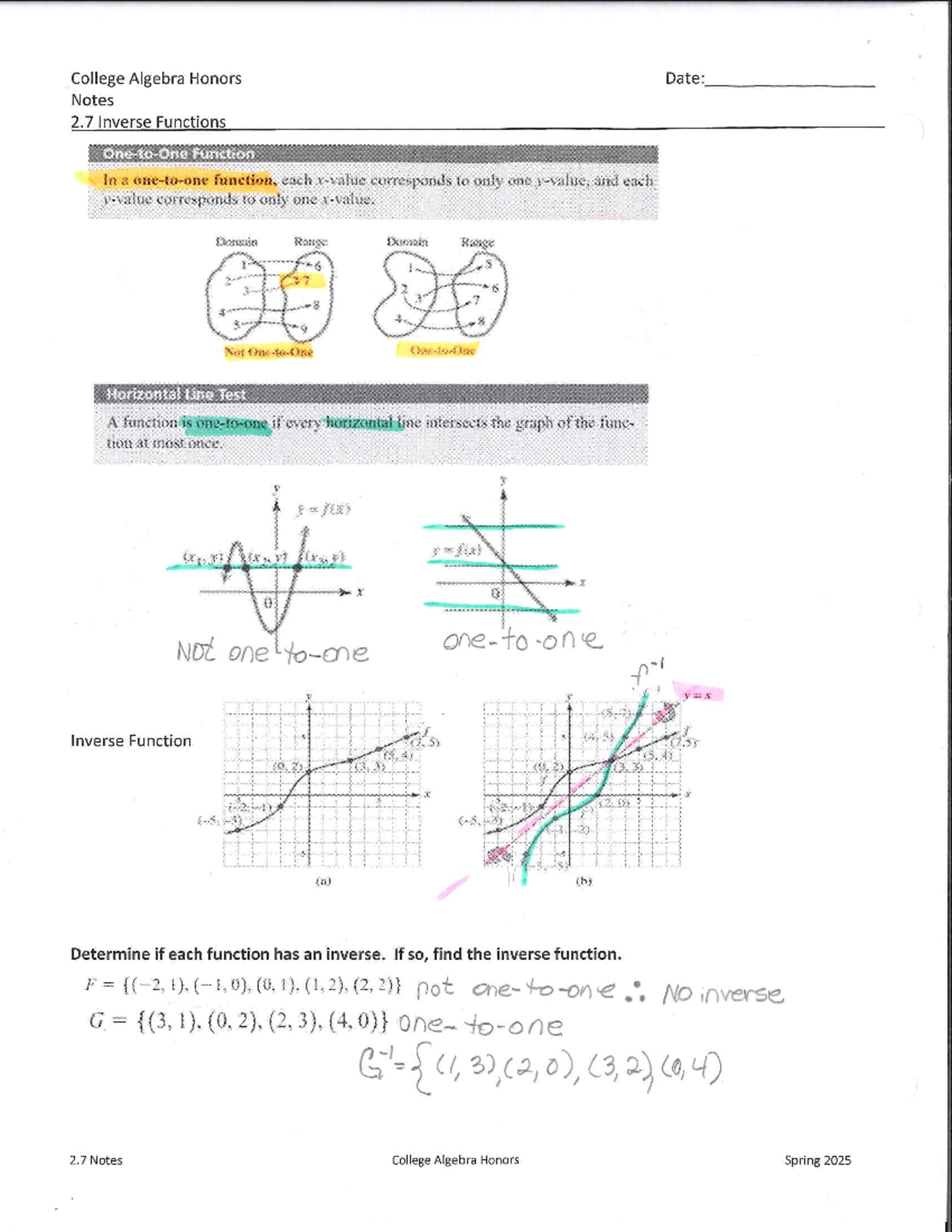 College Algebra Honors: Inverse Functions Notes - Studocu