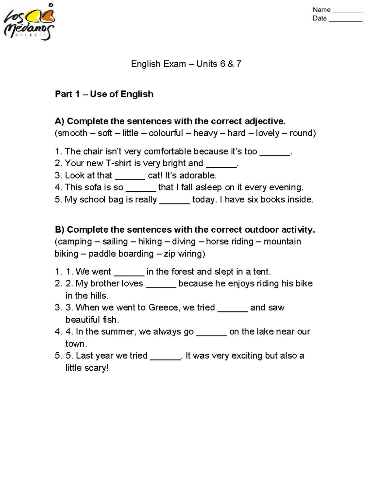 Examen de Inglés: Unidades 6 y 7 - Parte 1 y 2 - Studocu