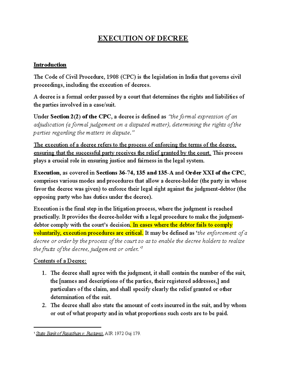 Execution of Decree - N/a - EXECUTION OF DECREE Introduction The Code ...
