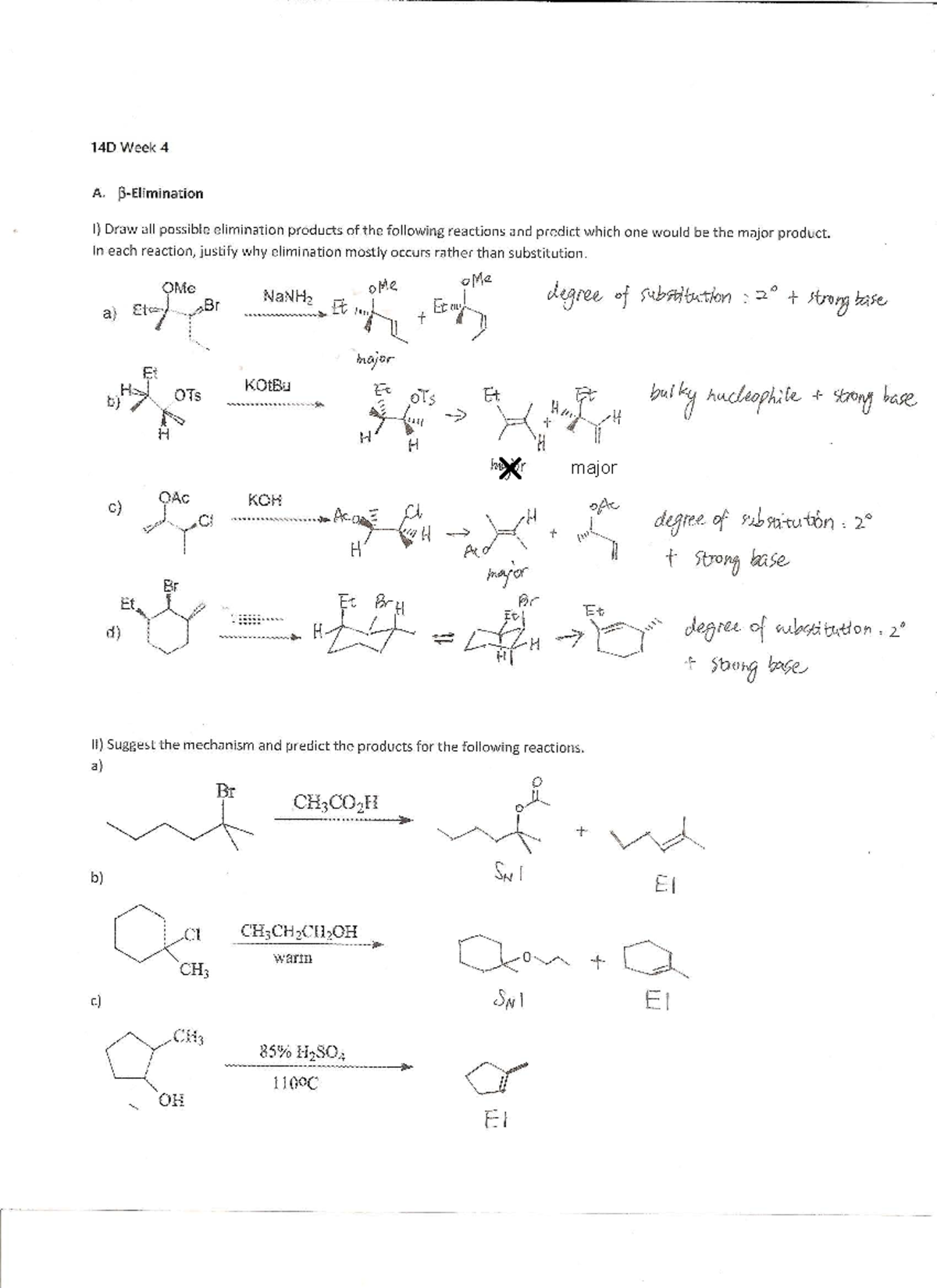 14D Week 4 Key - Elimination Products & Mechanism Predictions - Studocu