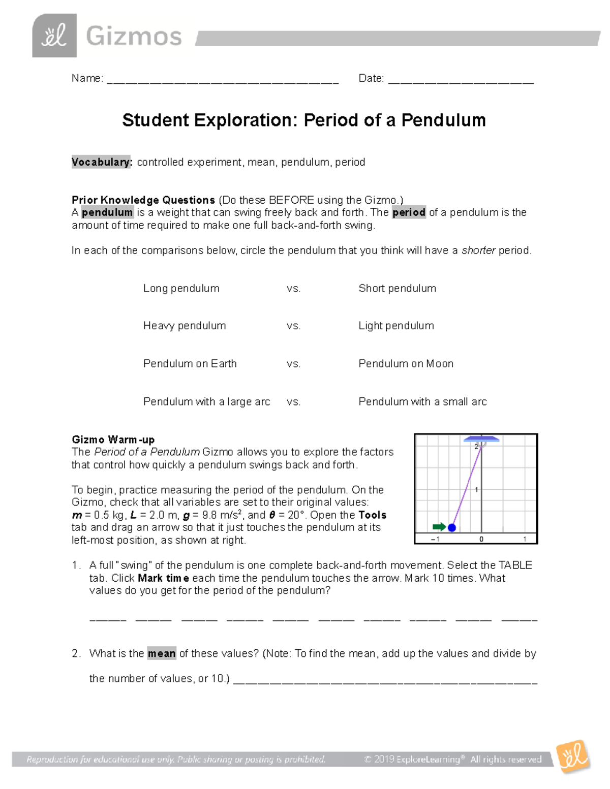 Period of a Pendulum Exploration (SE) - Science Lab Notes - Studocu