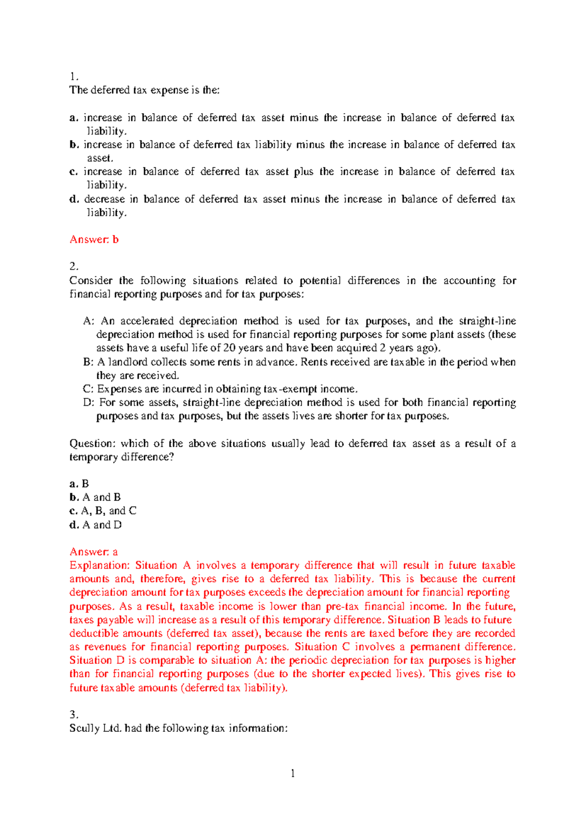 Tax Exam Review: 2013 Questions & Answers on Deferred Tax and Assets ...
