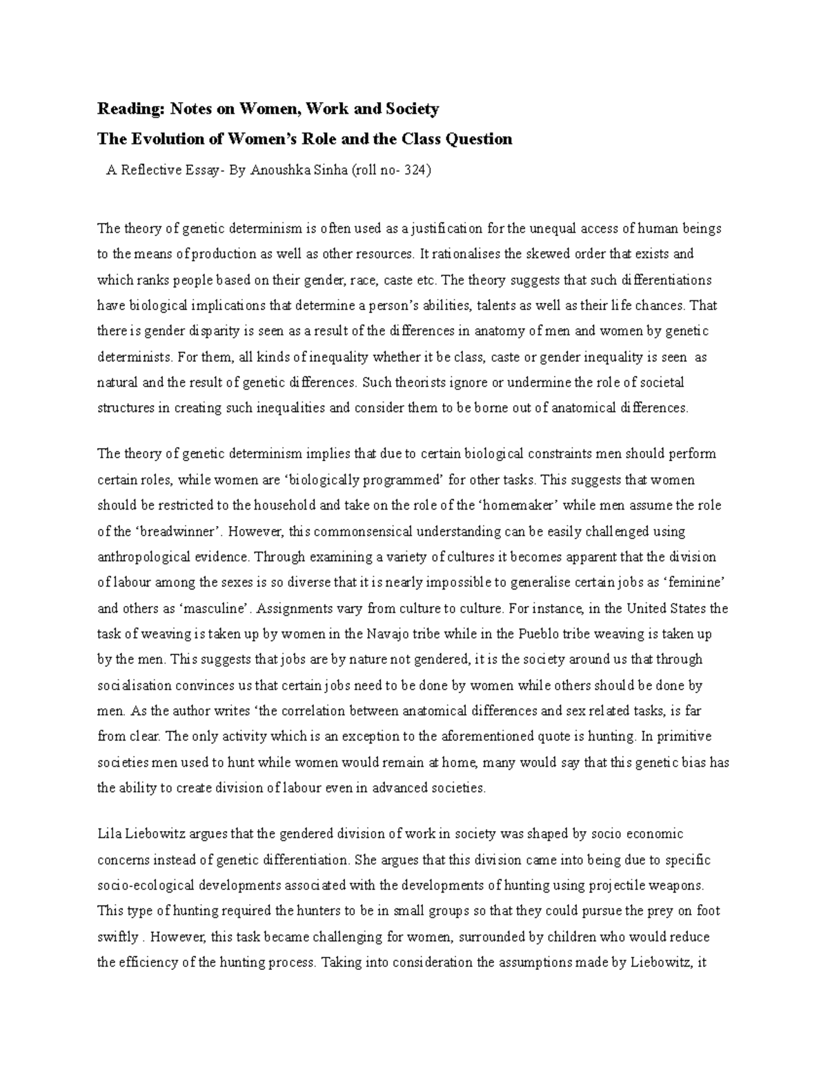 Reflective Notes on Women, Work & Society: Class Dynamics and Gender ...