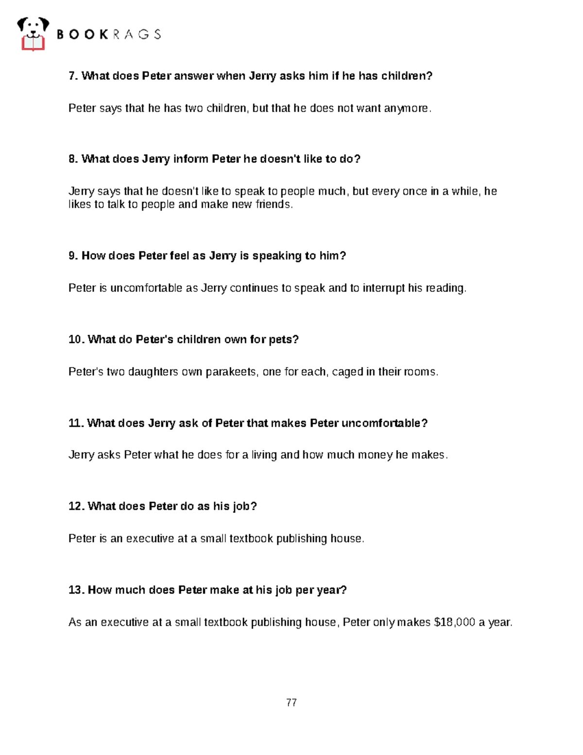 Zoostory-lessonplan 77 - 7. What does Peter answer when Jerry asks him ...