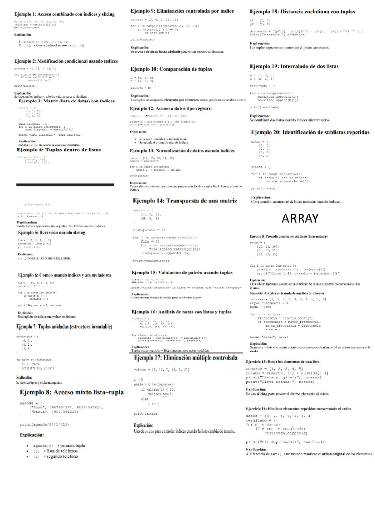 Ejemplo de Manipulación de Listas y Tuplas en Python (Array) - Studocu