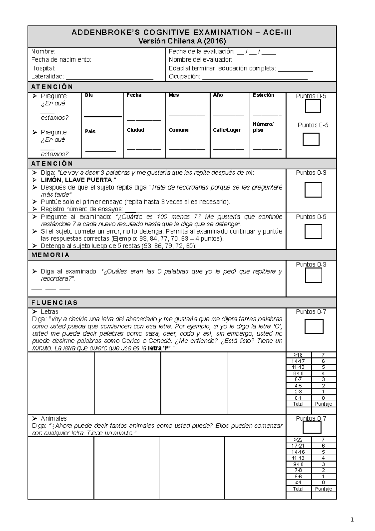 ACE III - Cognition Assessment Guidelines and Scoring - Studocu
