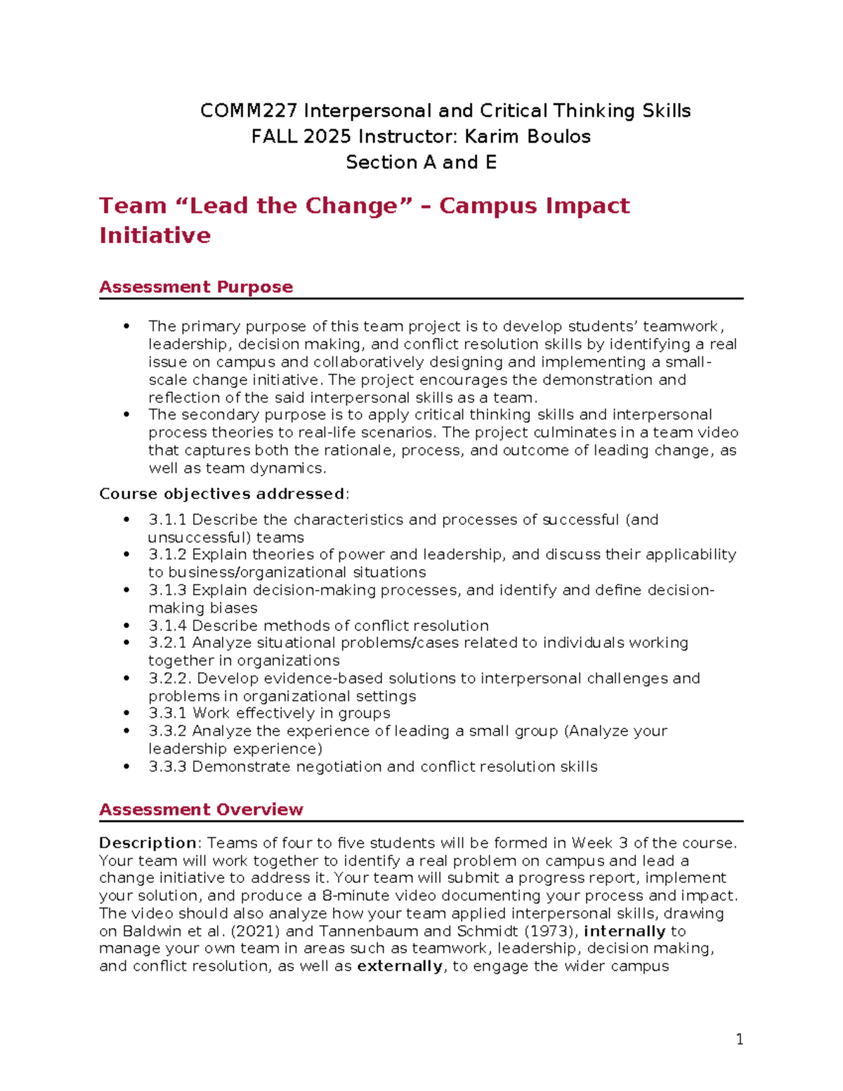 COMM227 Team Project Guidelines: Leading Change Initiative F2025 - Studocu