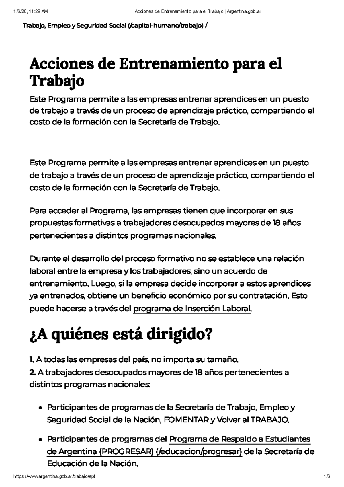 Acciones de Entrenamiento para el Trabajo - Argentina.gob.ar - Studocu