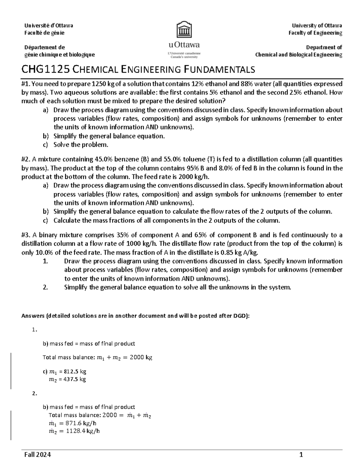 CHG1 125 Additional Practice Problems in Chemical Engineering ...