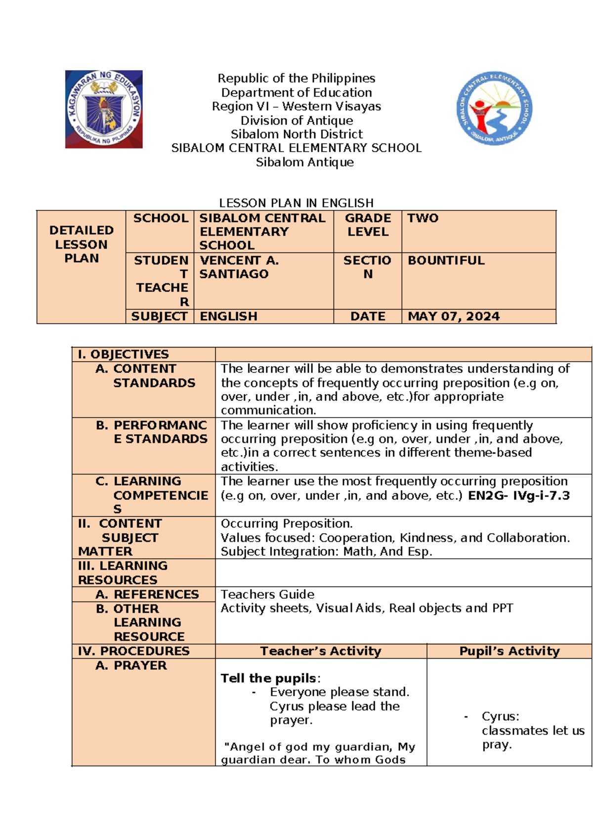 Final Lesson Plan for English Grade 2 (Course Code: EN2G) - Studocu
