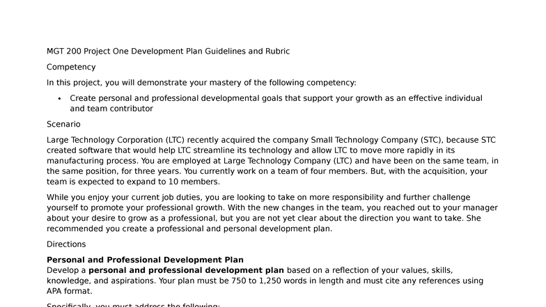 MGT 200 - Week 3 Personal and Professional Development Plan Guide - Studocu