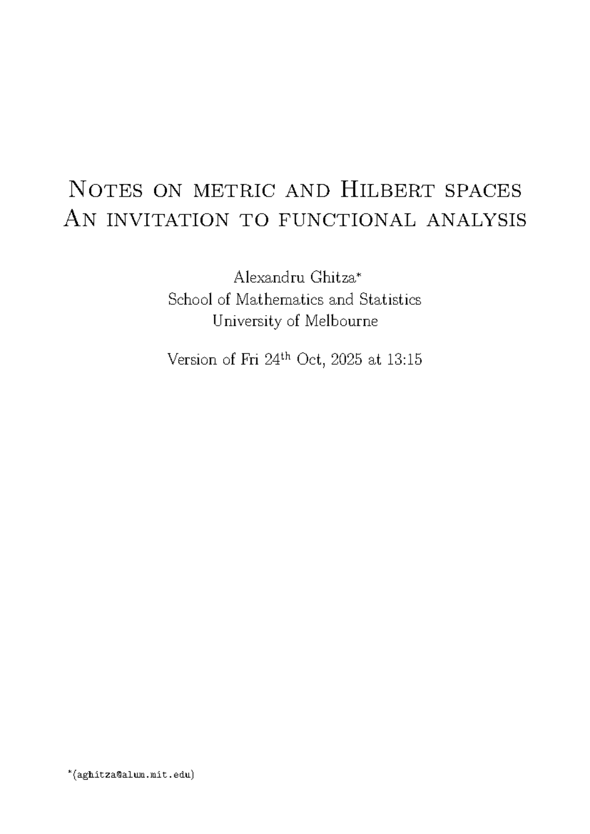Notes on Metric and Hilbert Spaces - MAST30026 MHS - Studocu