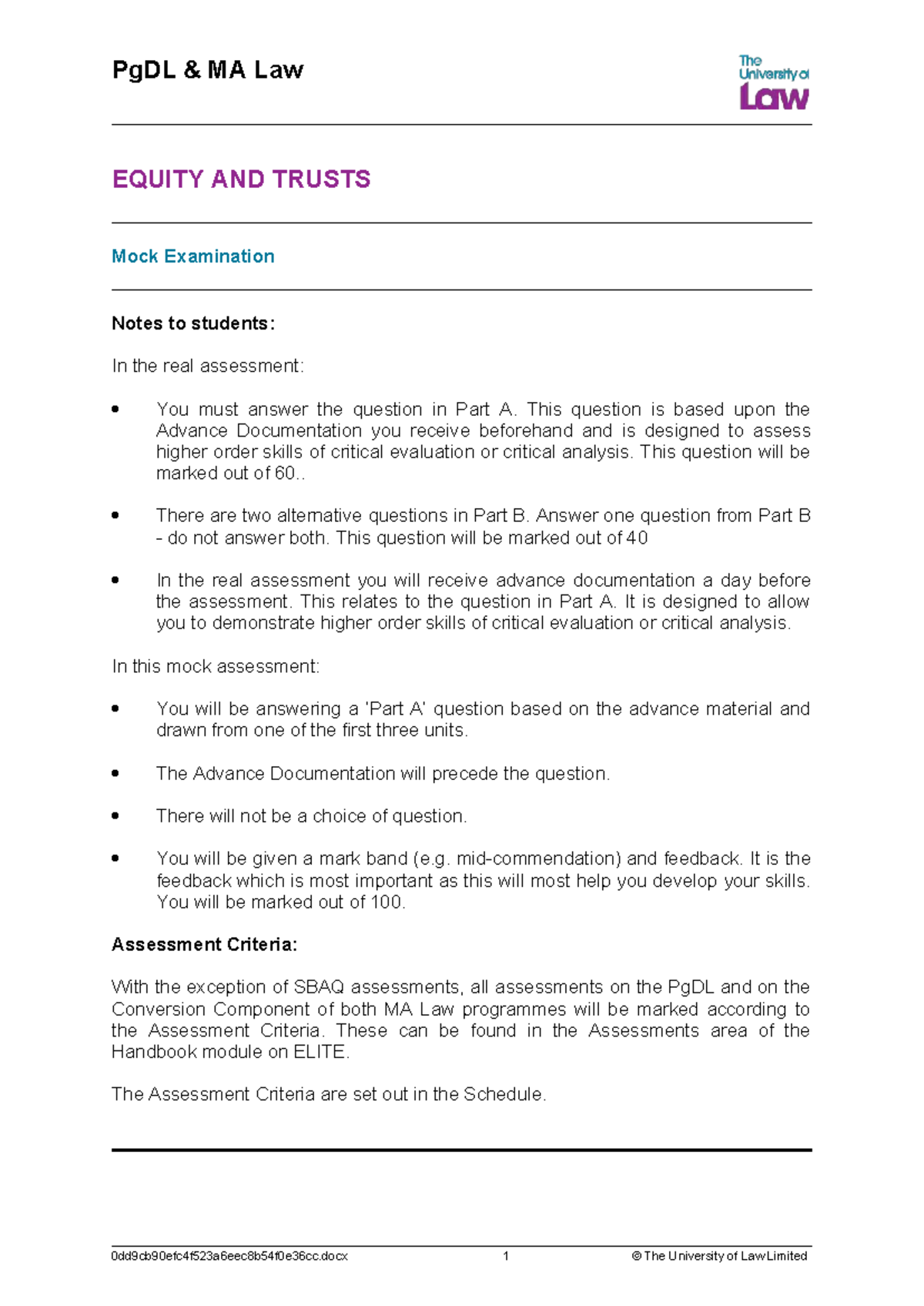 PgDL MA Law EQUITY AND TRUSTS Mock Exam Preparation Notes - Studocu