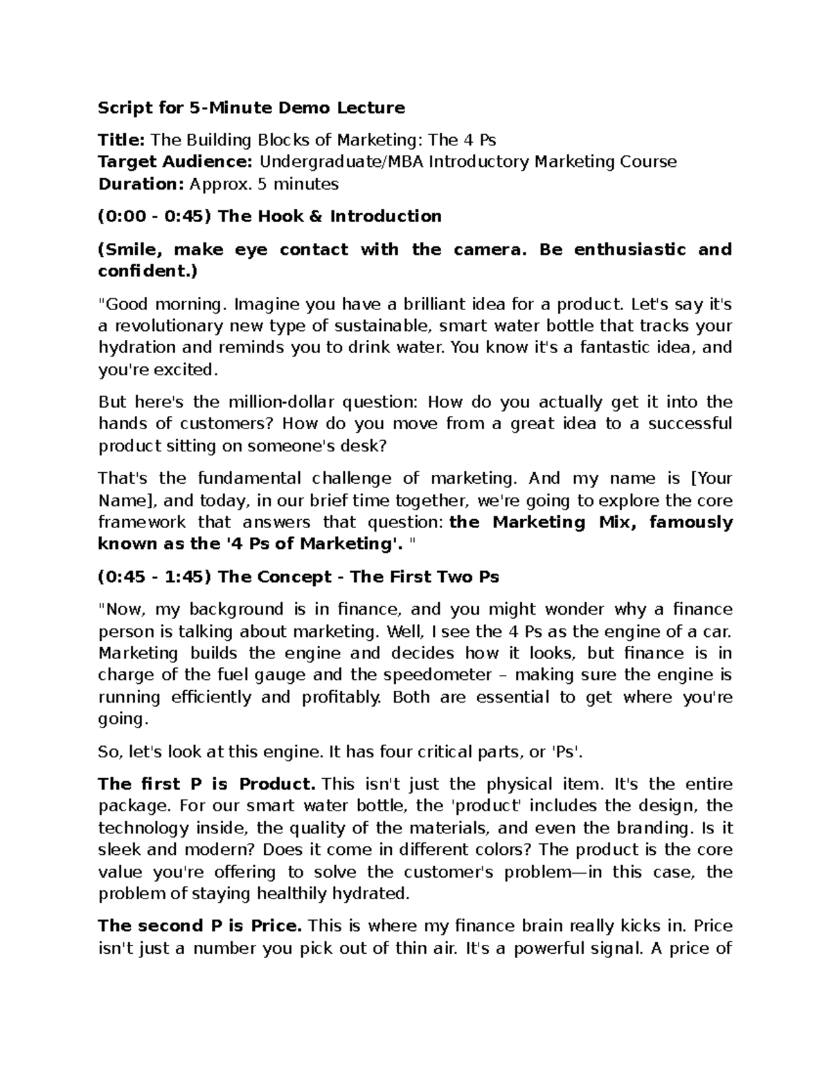 Script for MKT 101 Demo Lecture: The 4 Ps of Marketing - Studocu
