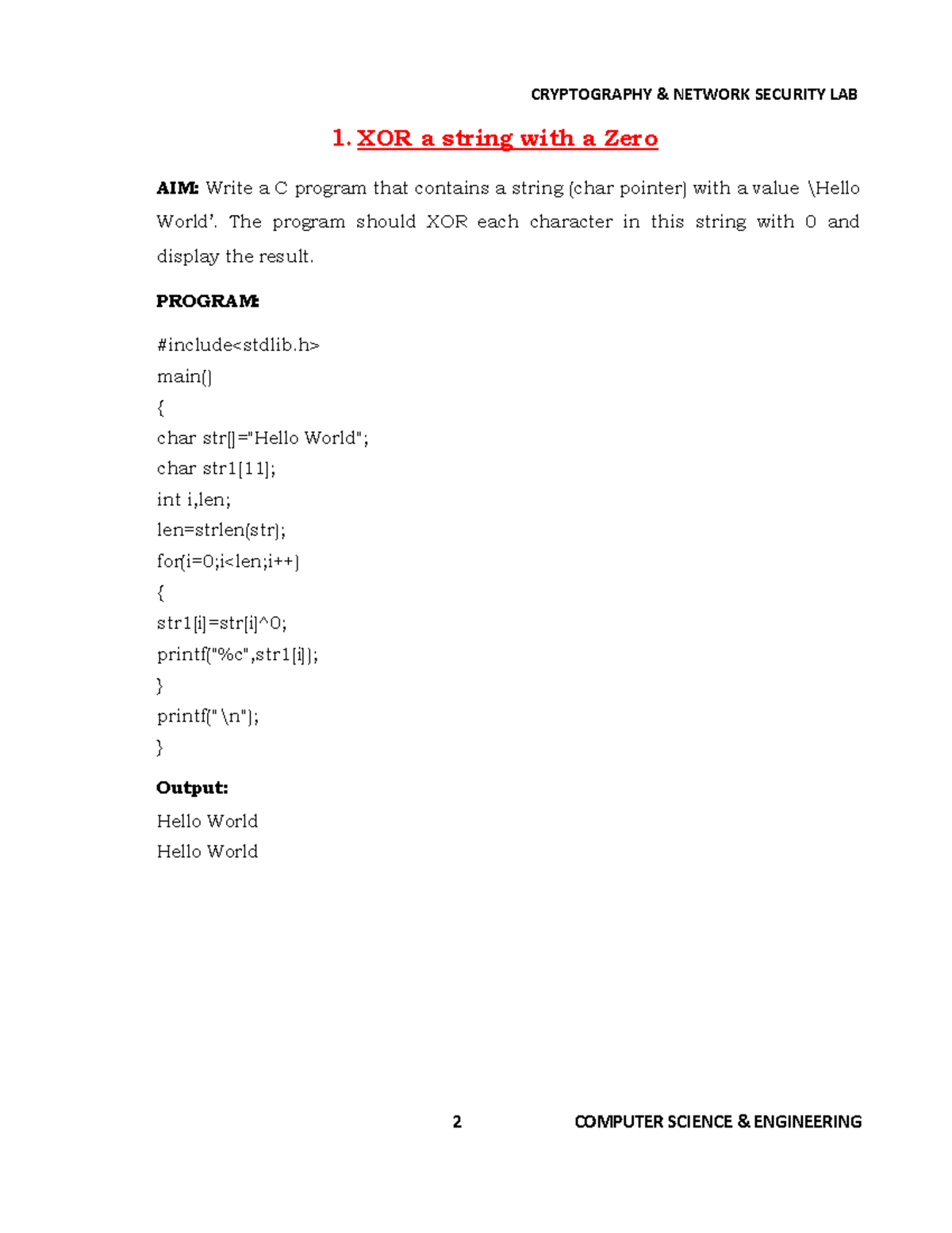 CNS LAB Manual III: CSE II SEM - Cryptography & Network Security - Studocu