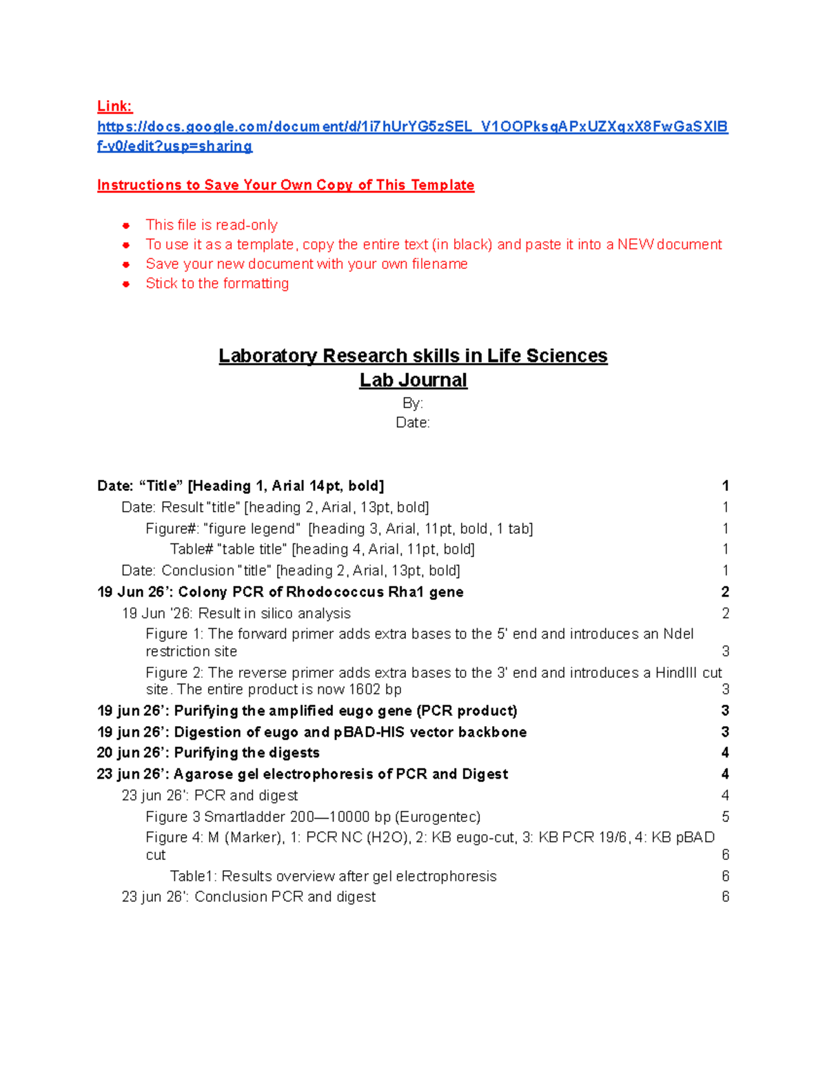 Laboratory Research Skills in Life Sciences Lab Journal (Example ...