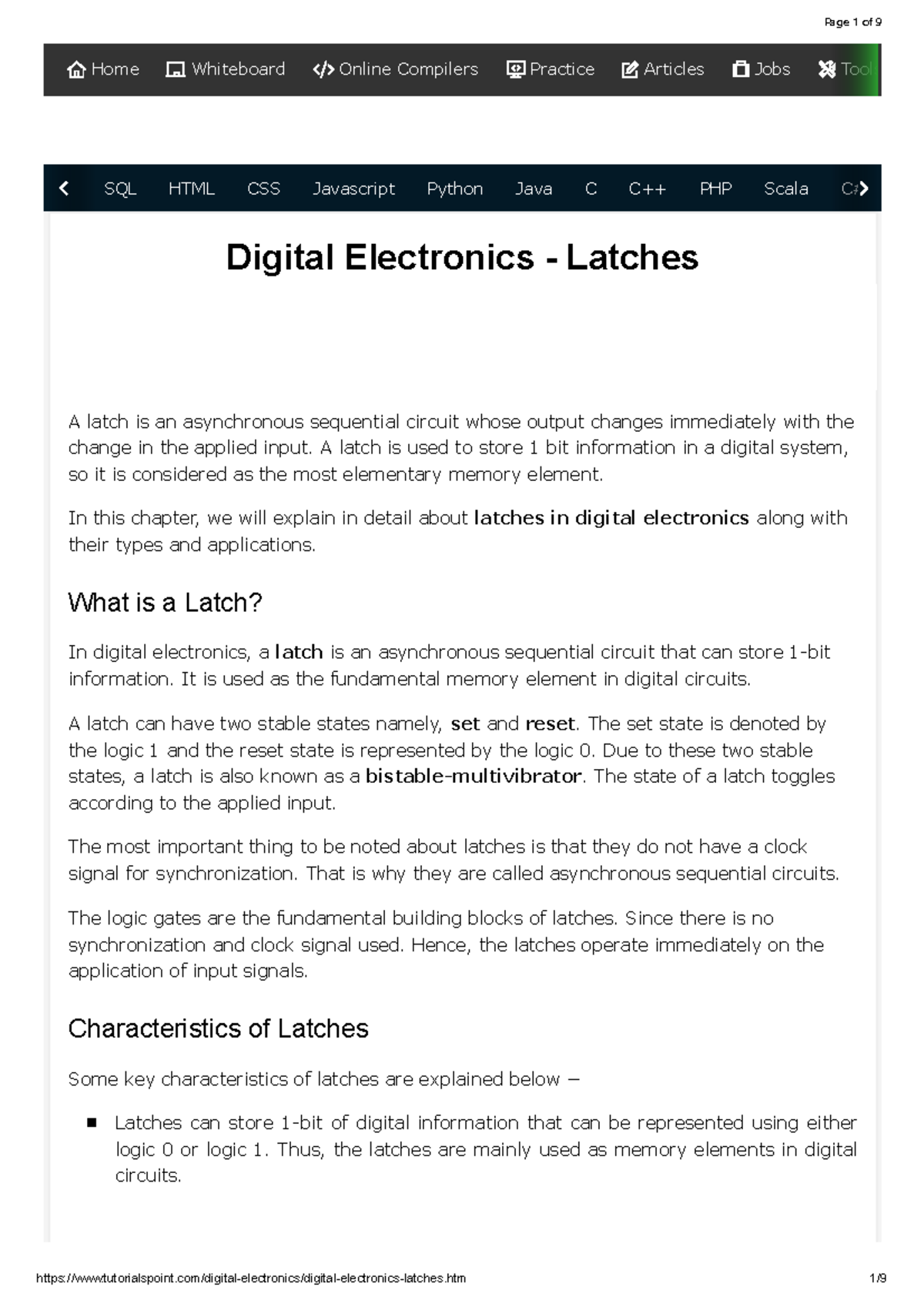 Digital Electronics - Latches Overview and Types - Studocu