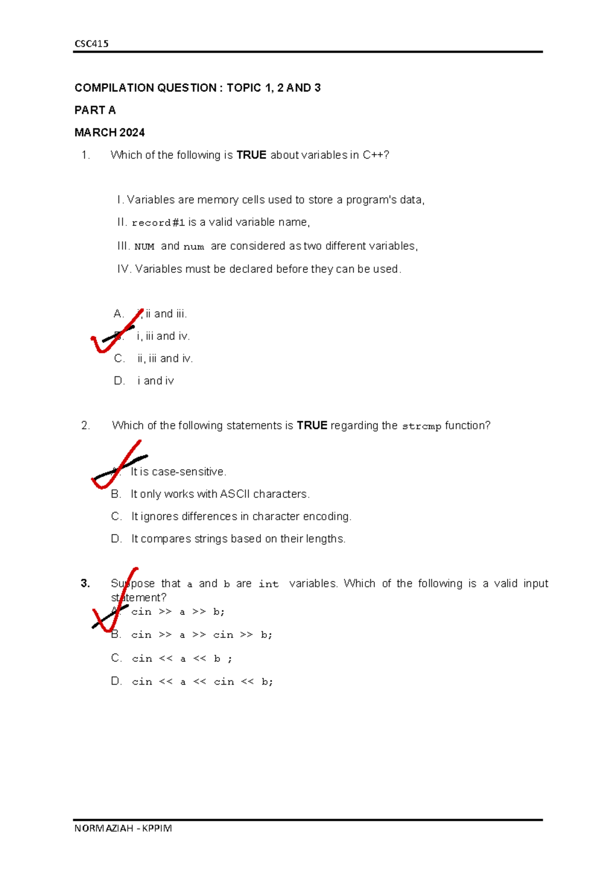 QUIZ Questions - quiz question for assessment 1 - CSC 415 COMPILATION ...