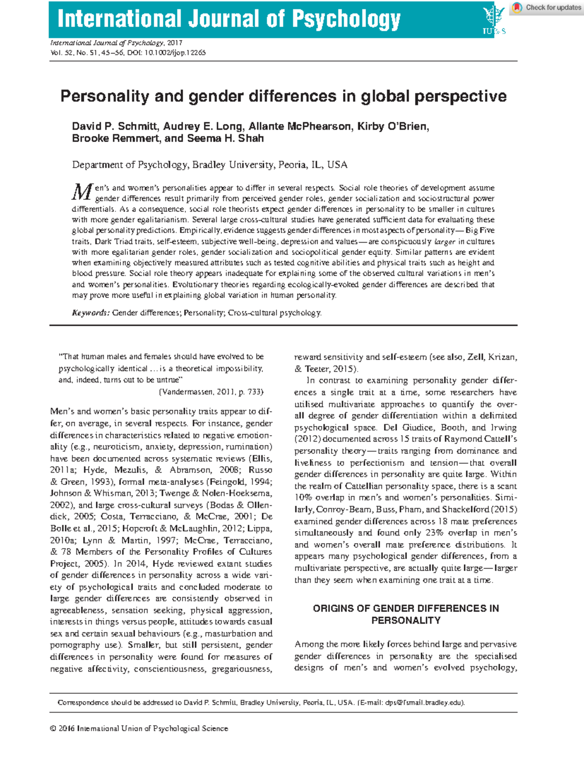 Global Analysis of Gender & Personality Differences (PSY 2017) - Studocu