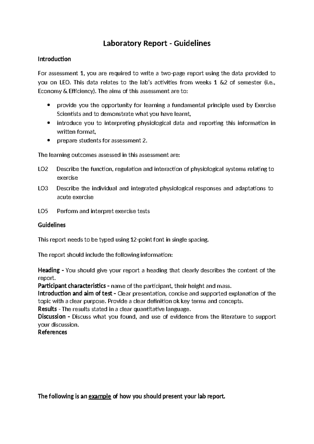 EXSC225 Lab Report Guidelines for Sem 1 Assessment 1 - Studocu
