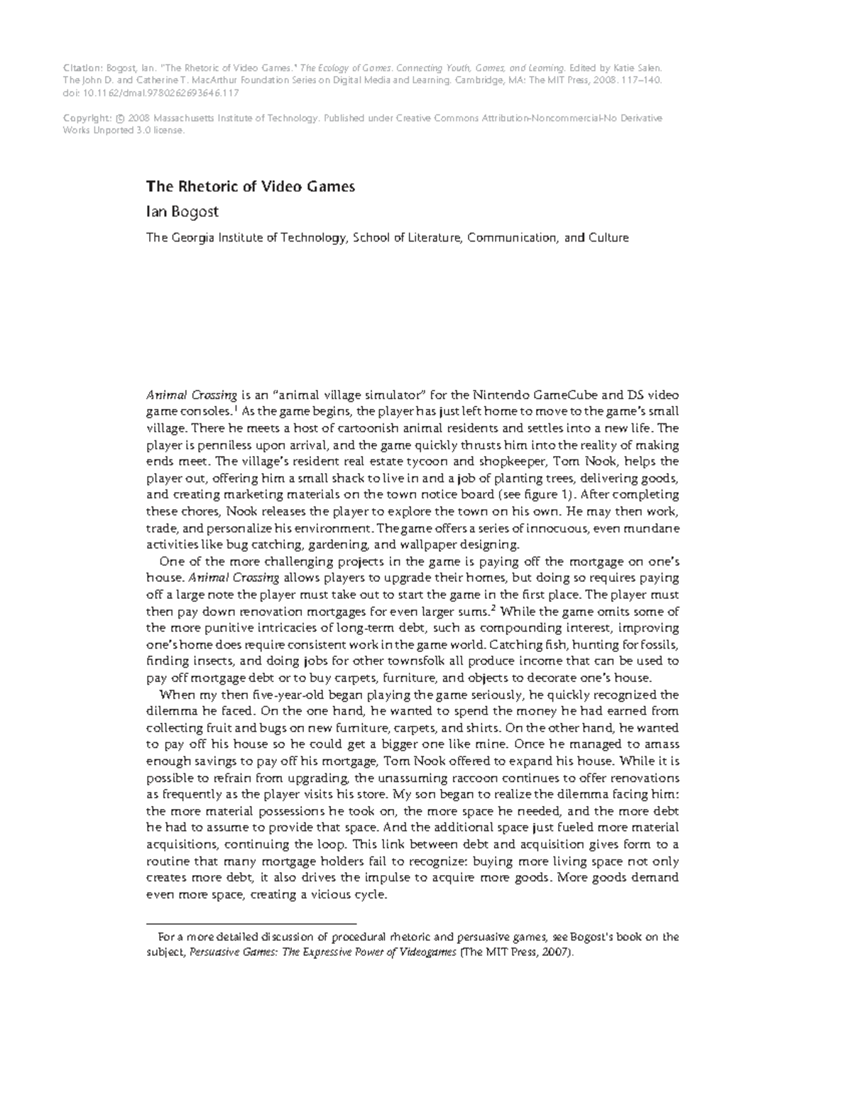 The Rhetoric of Video Games: Analyzing Procedural Rhetoric in Digital ...