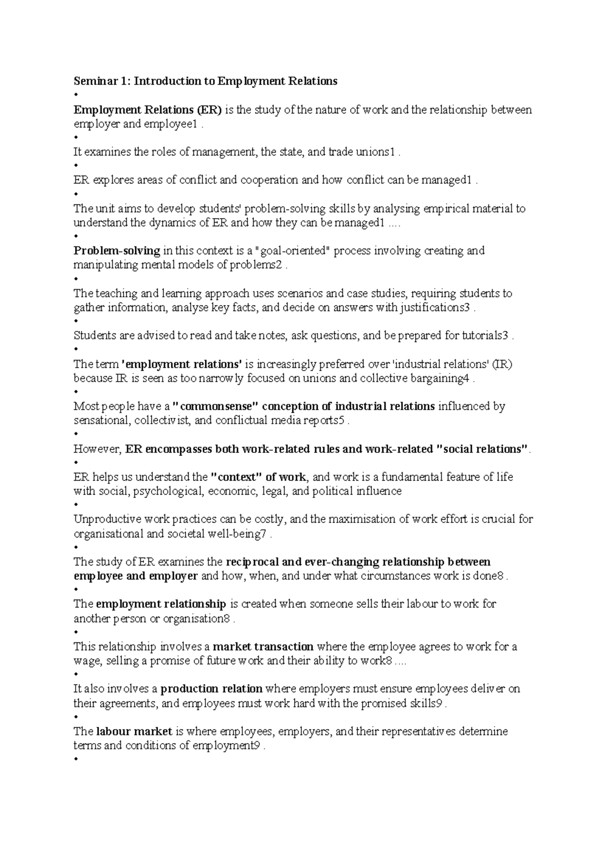EMPL1101 - Mid-Sem Study Notes on Employment Relations and Work ...