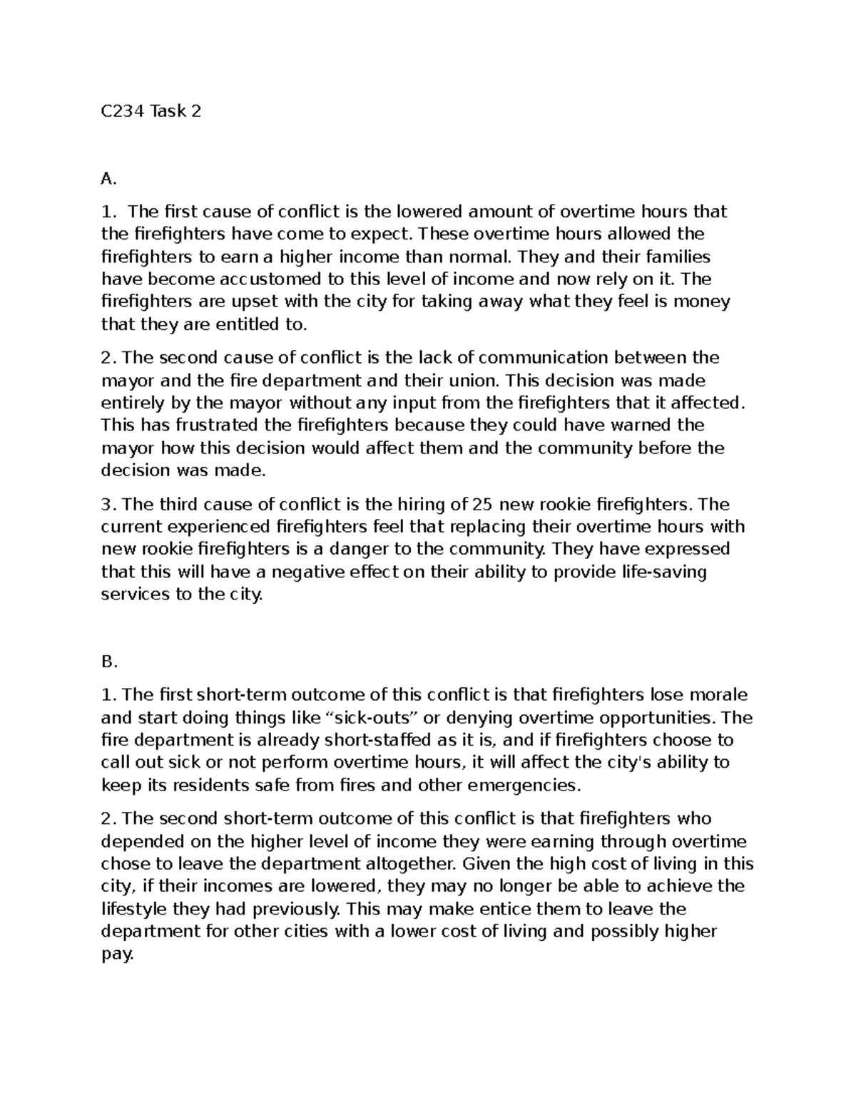 C234 Task 2 Passed - C234 Task 2 A. The first cause of conflict is the ...